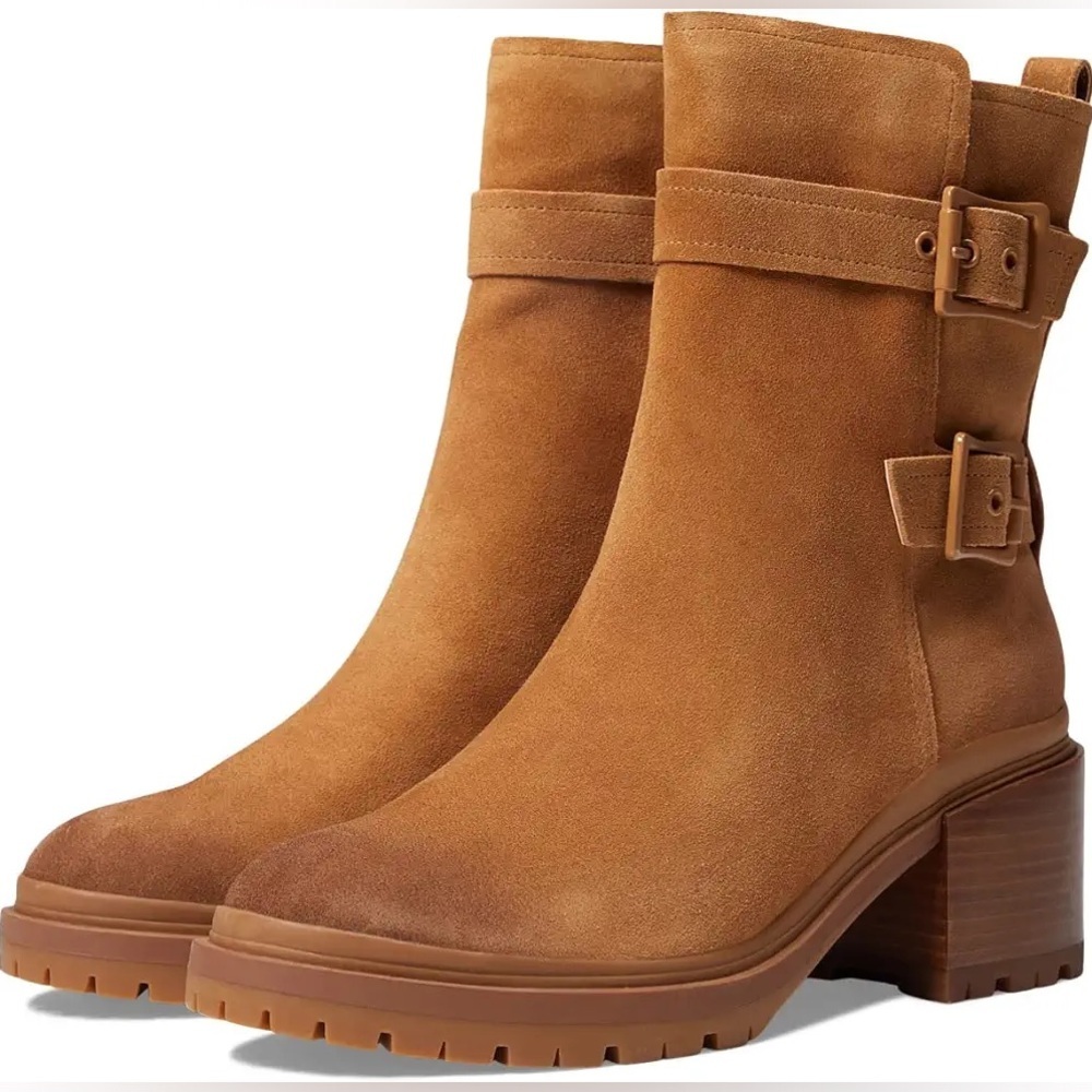 Naturalizer Womens Trina Tan Leather Block Heel Motorcycle Boots Boots Size 8 M